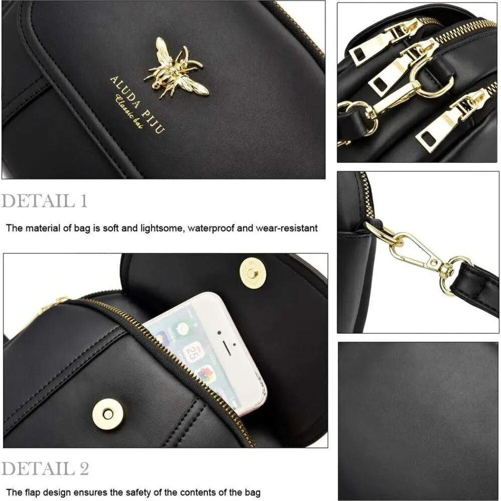 Small Faux Leather Crossbody Bag With Multiple Zipper Pockets for Women